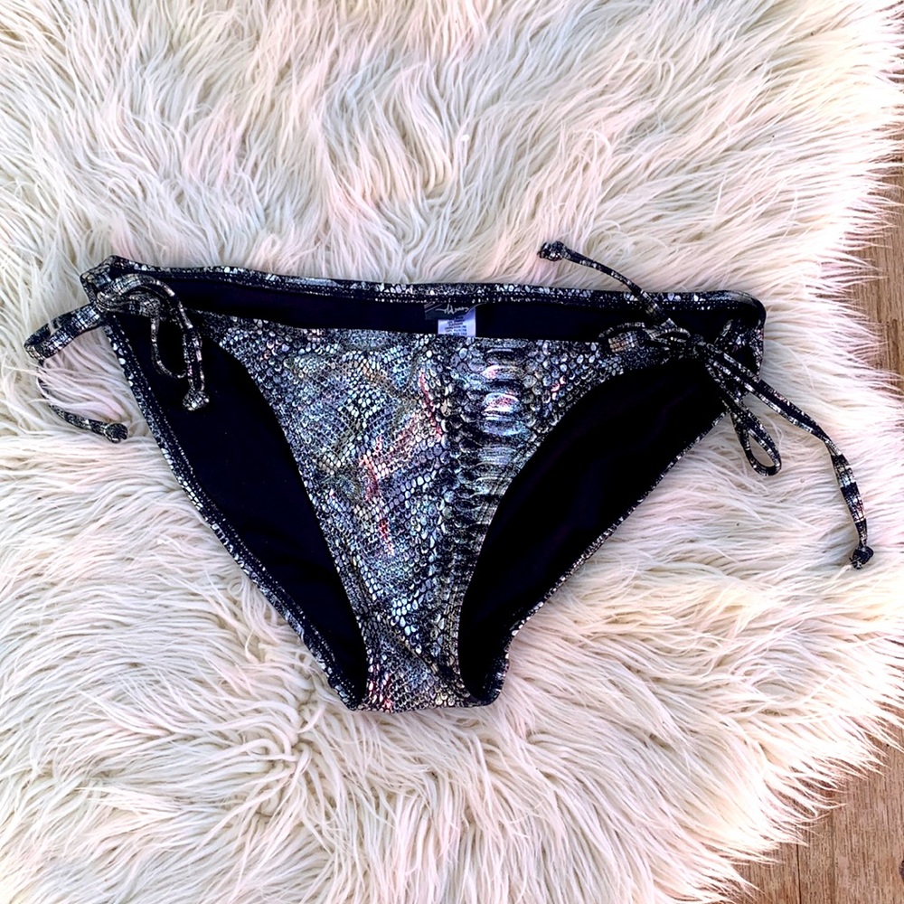 Black metallic snake print bikini bottoms